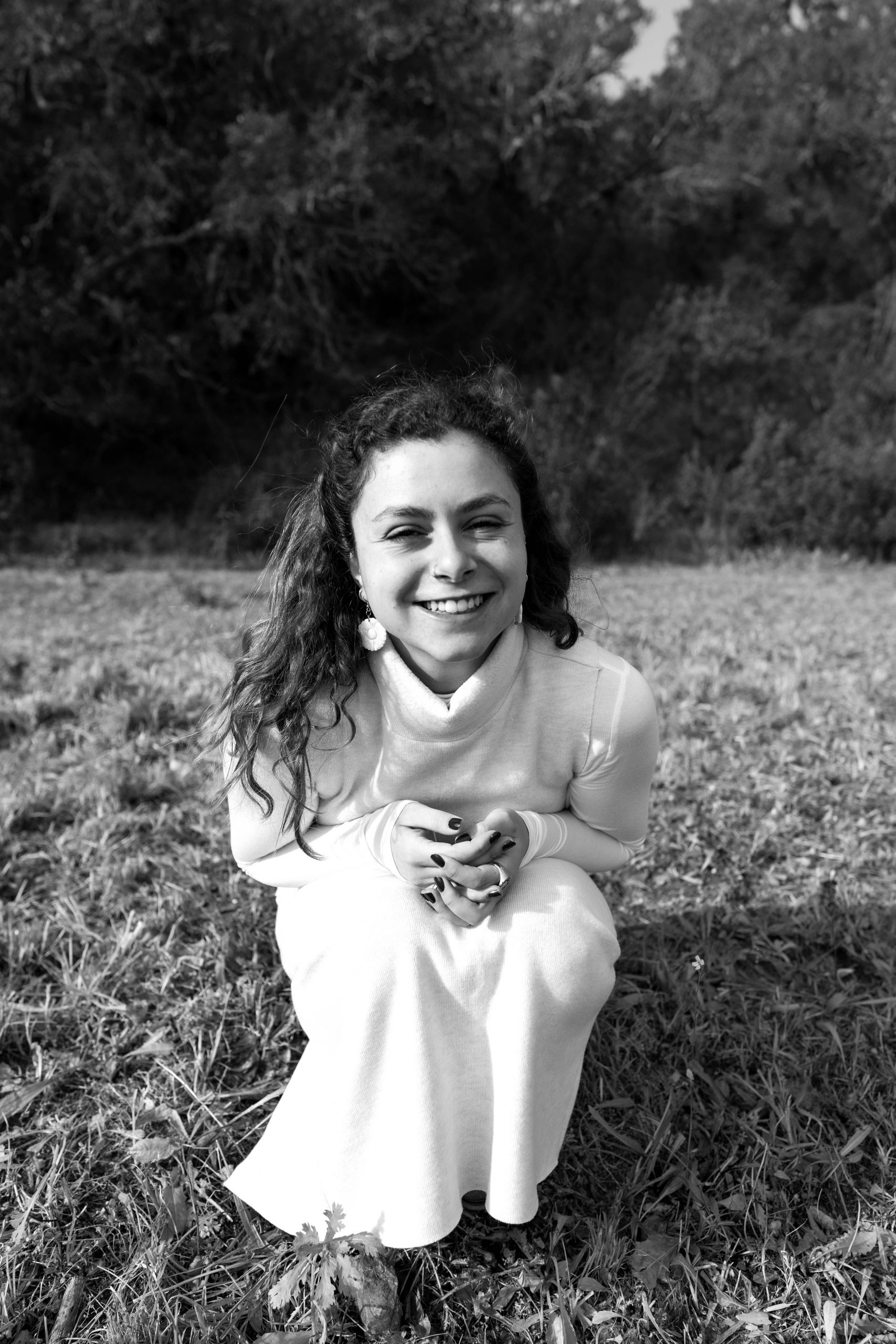 Smiling woman at a fashion shooting